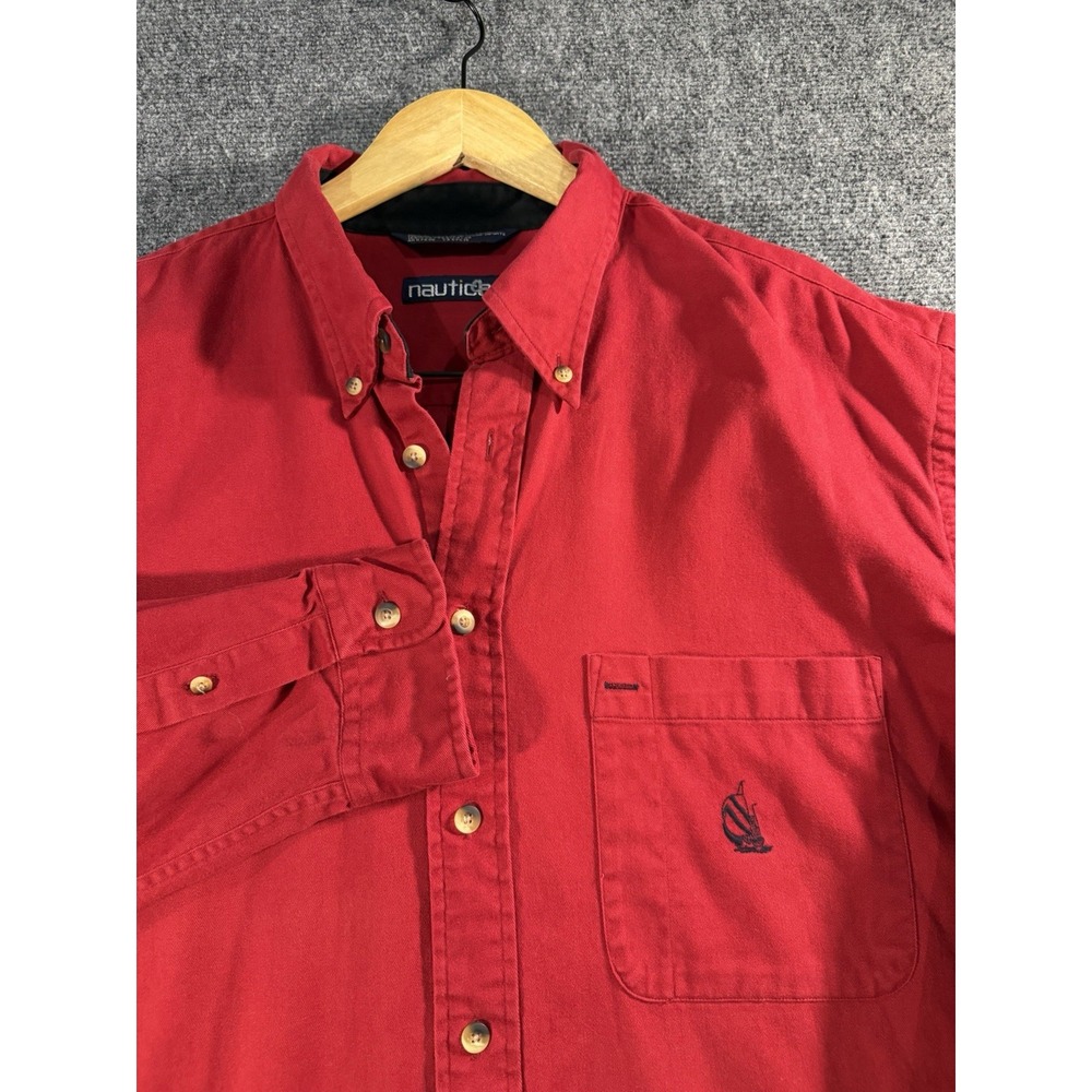Vintage Nautica Red Long Sleeve Button Down Shirt XL 90s Heavy Cotton Mens
